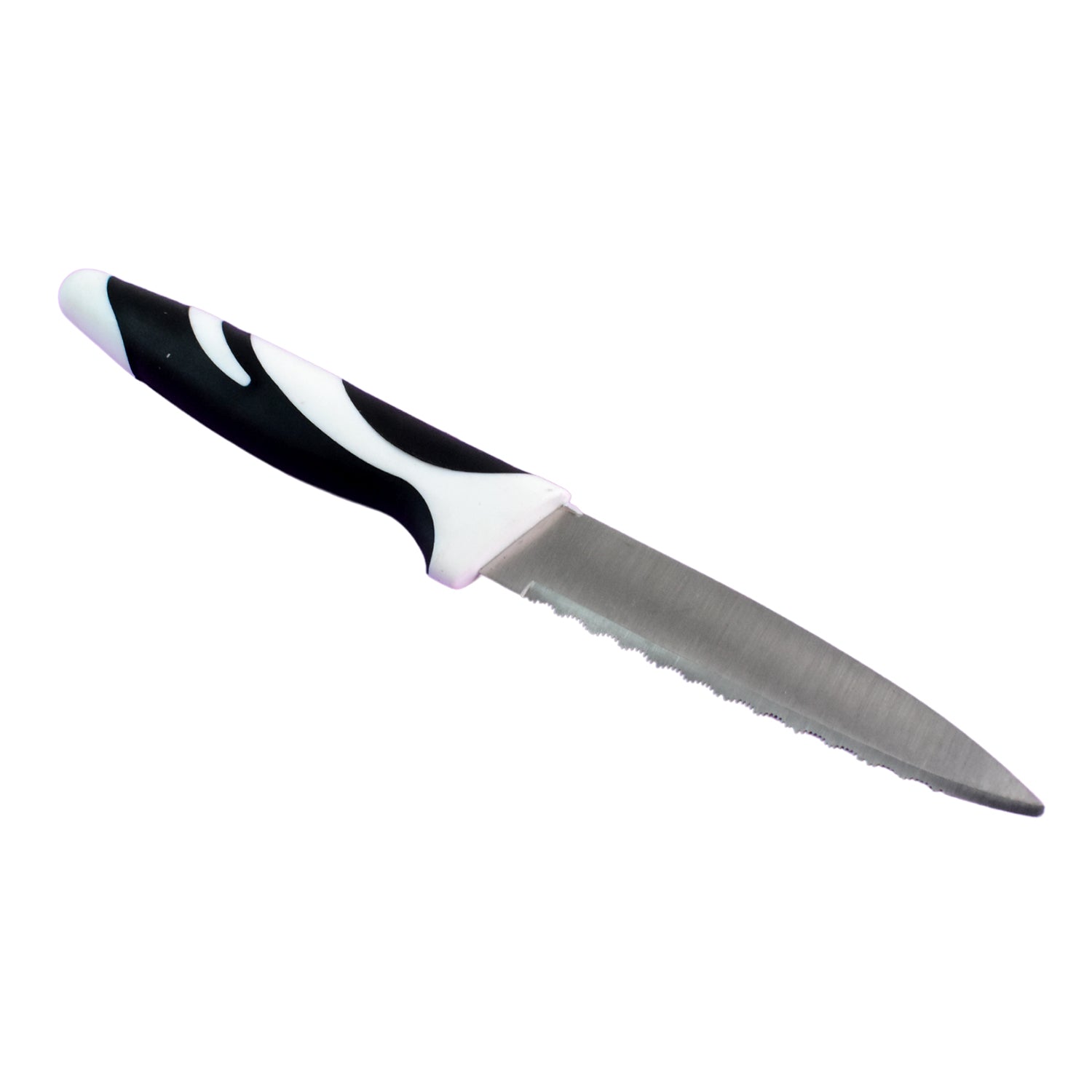 Wukusy Ritu stainless steel zebra kitchen knife with serrated blade for precise slicing, ideal for home and kitchen use.