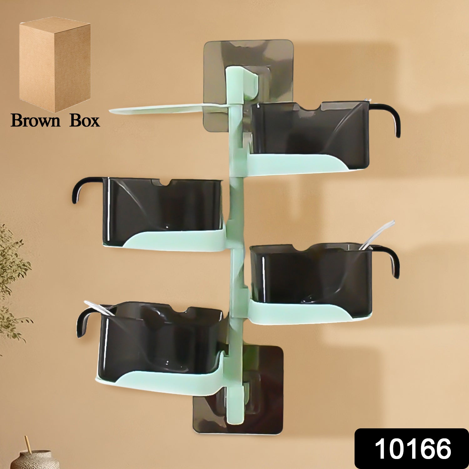 Wukusy rotating spice jars set with 5 tiered sections and 5 spoons, vertical rotatable seasoning box for kitchen storage.