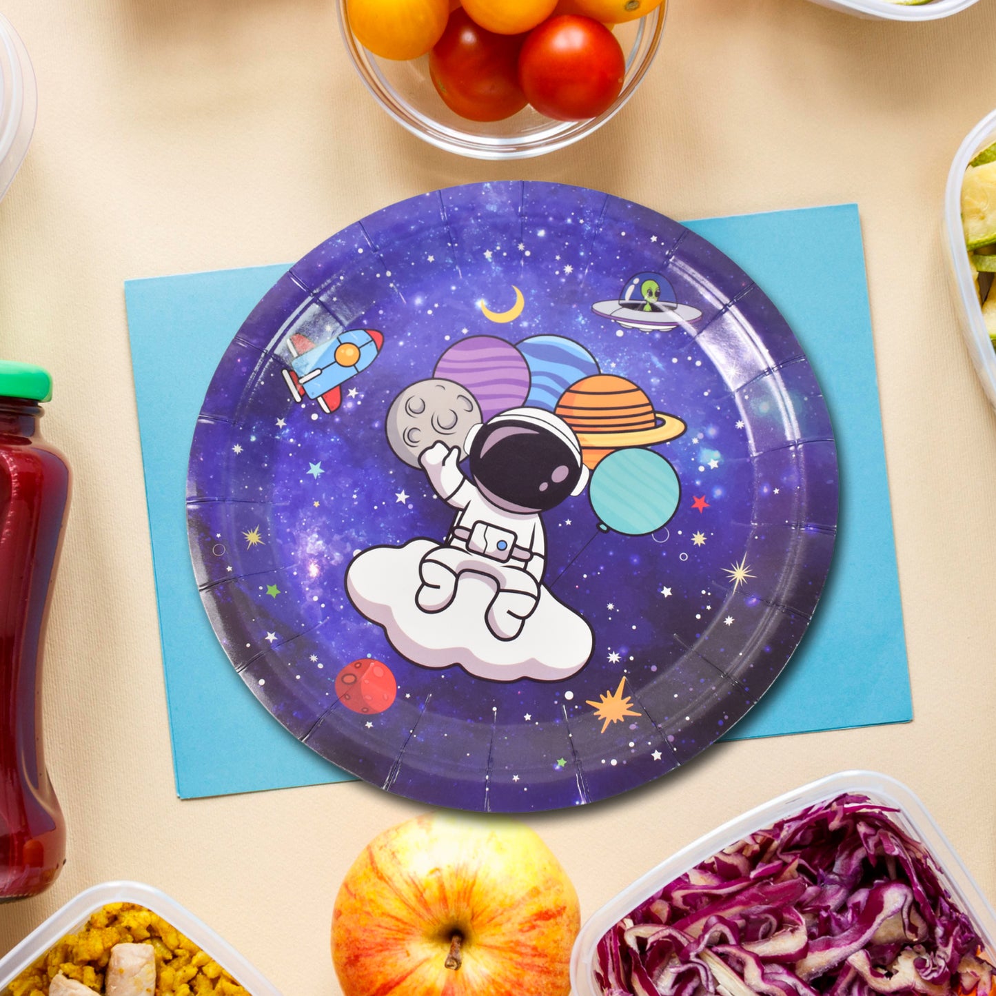 Set of 10 disposable paper round plates with festive birthday designs by Wukusy, ideal for home parties and celebrations.