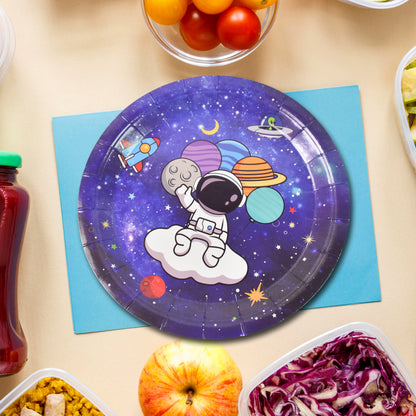 Set of 10 disposable paper round plates with festive birthday designs by Wukusy, ideal for home parties and celebrations.