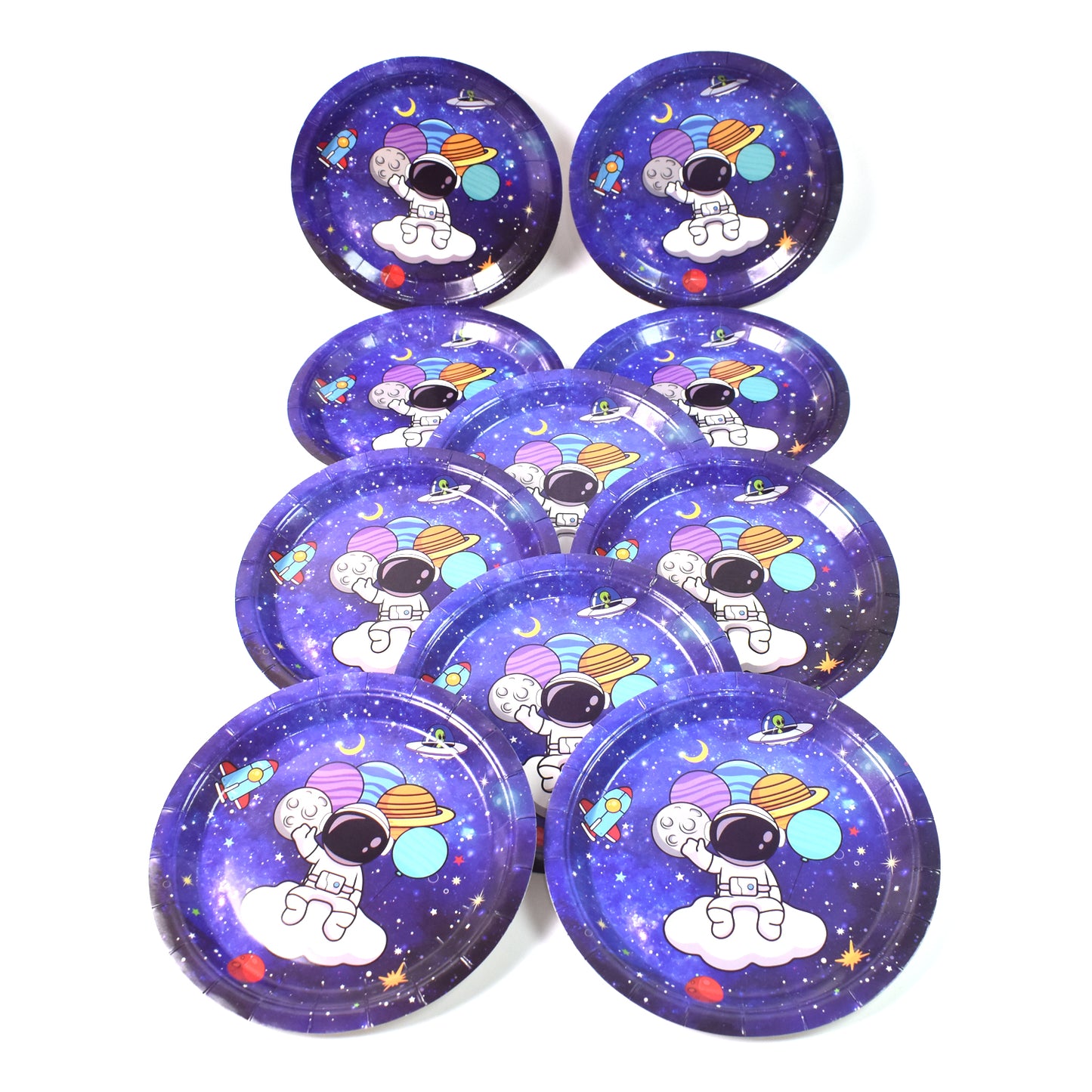 Set of 10 disposable paper round plates with mixed birthday-themed designs by Wukusy for home and kitchen celebrations.