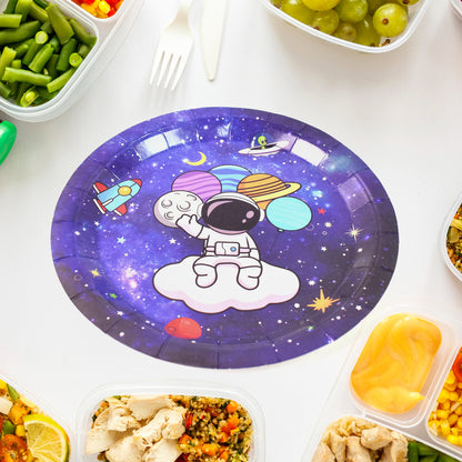 Set of 10 disposable paper round plates with happy birthday and festive designs, perfect for celebrations and parties.