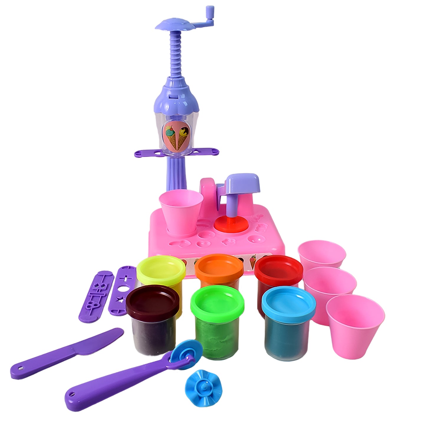 Wukusy Scoop and Play Set with colorful dough for kids, includes 36-piece ice cream maker and play toys for creative fun.