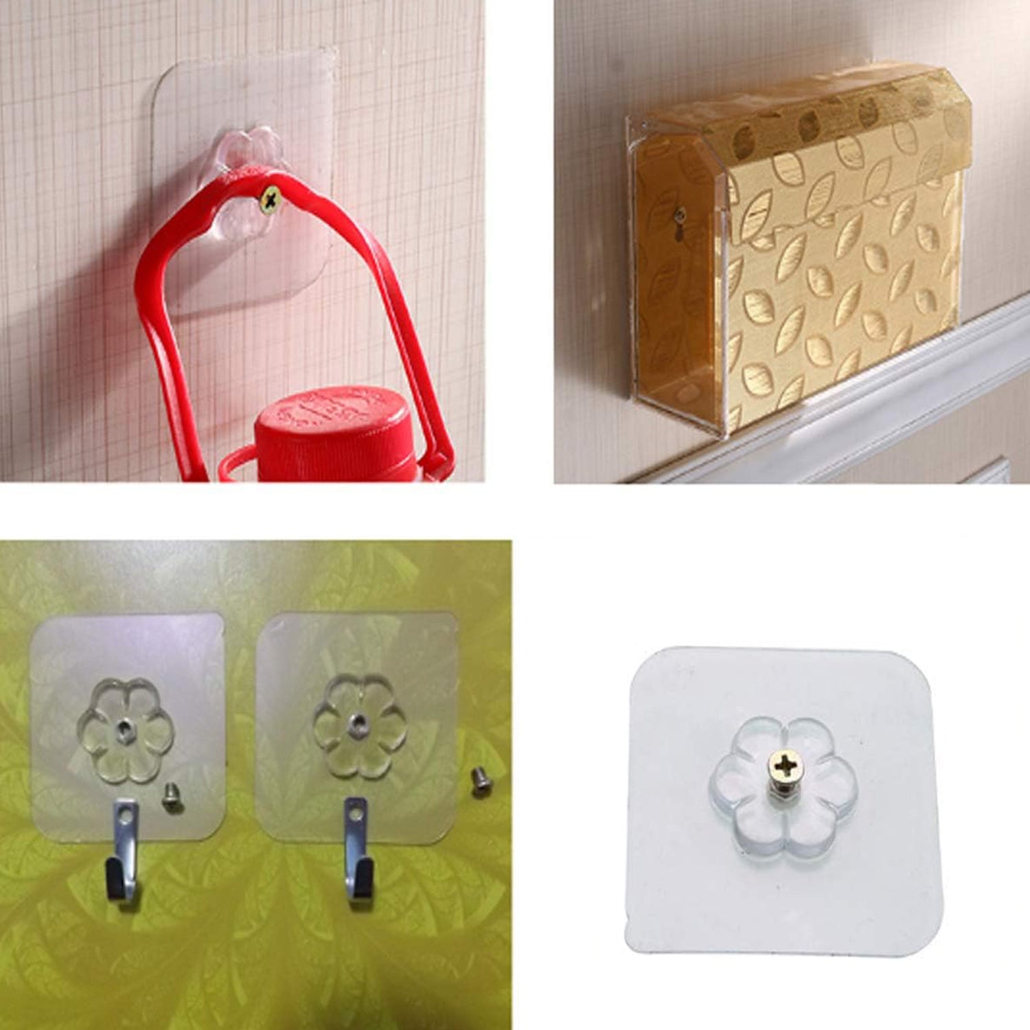 Set of four Wukusy self-adhesive hooks with screw, nut, and bolt design for home and kitchen organization.