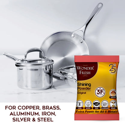 Wukusy Shining Powder cleans and polishes copper, brass, silver, aluminum, iron, and steel, removing tarnish and oxidation.