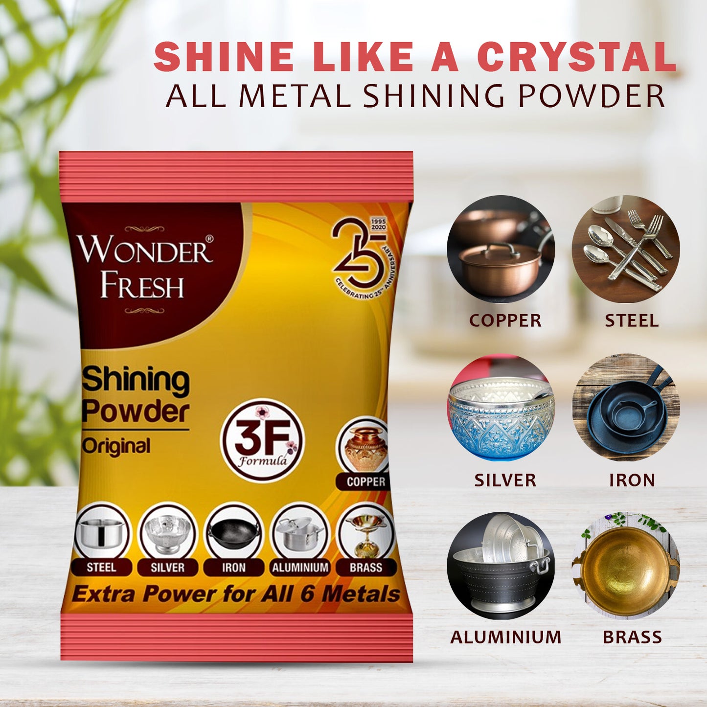 Wukusy Shining Powder for cleaning and polishing copper, brass, silver, aluminum, iron, and steel to remove tarnish and oxidation.