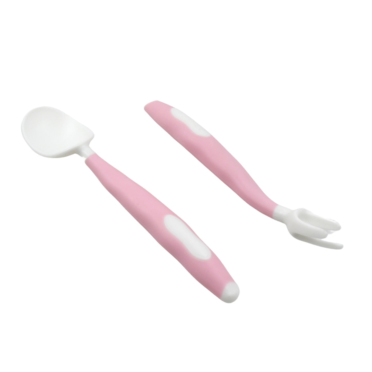 Wukusy silicone bendable kids feeding spoons and forks set with travel case for toddlers learning self-feeding, includes 2 pieces.
