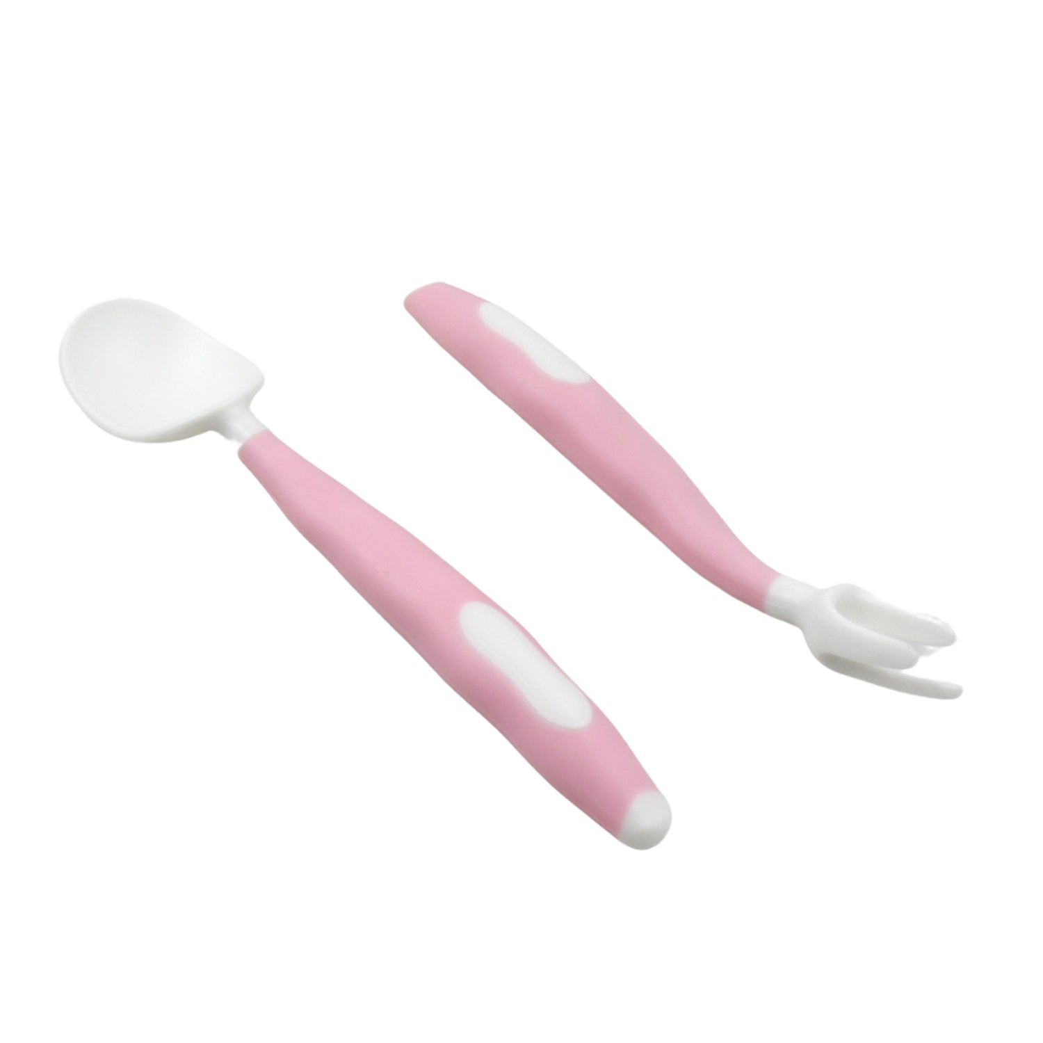 Wukusy silicone bendable kids feeding spoons and forks set with travel case for toddlers learning self-feeding, includes 2 pieces.