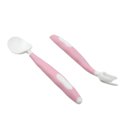 Wukusy silicone bendable kids feeding spoons and forks set with travel case for toddlers learning self-feeding, includes 2 pieces.