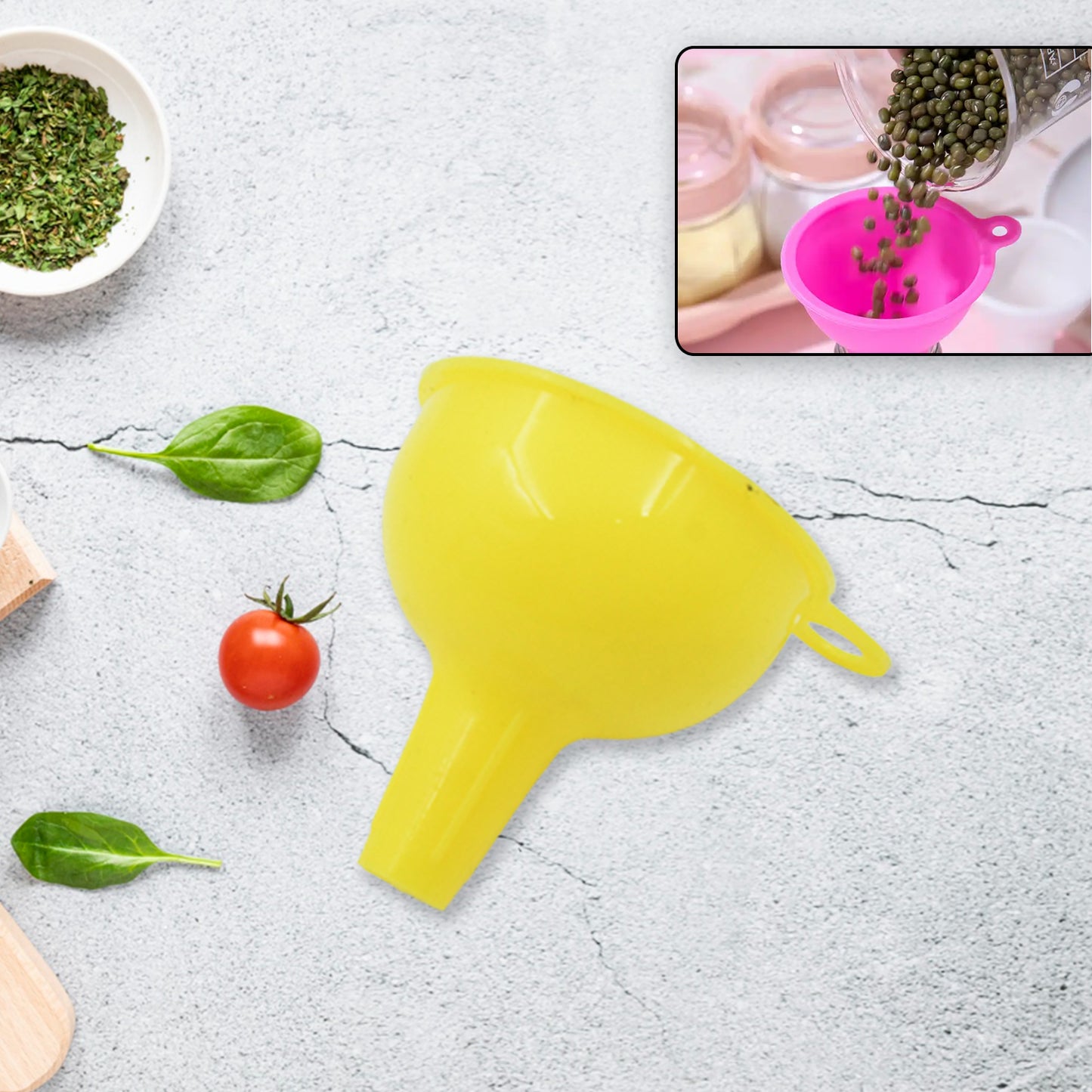 Wukusy food-grade silicone funnel for pouring oil, sauce, water, juice, and small food grains in kitchen use