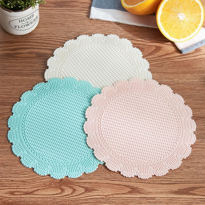 Wukusy silicone round heat resistant mats, set of two, ideal for kitchen use, protect surfaces from hot cookware.