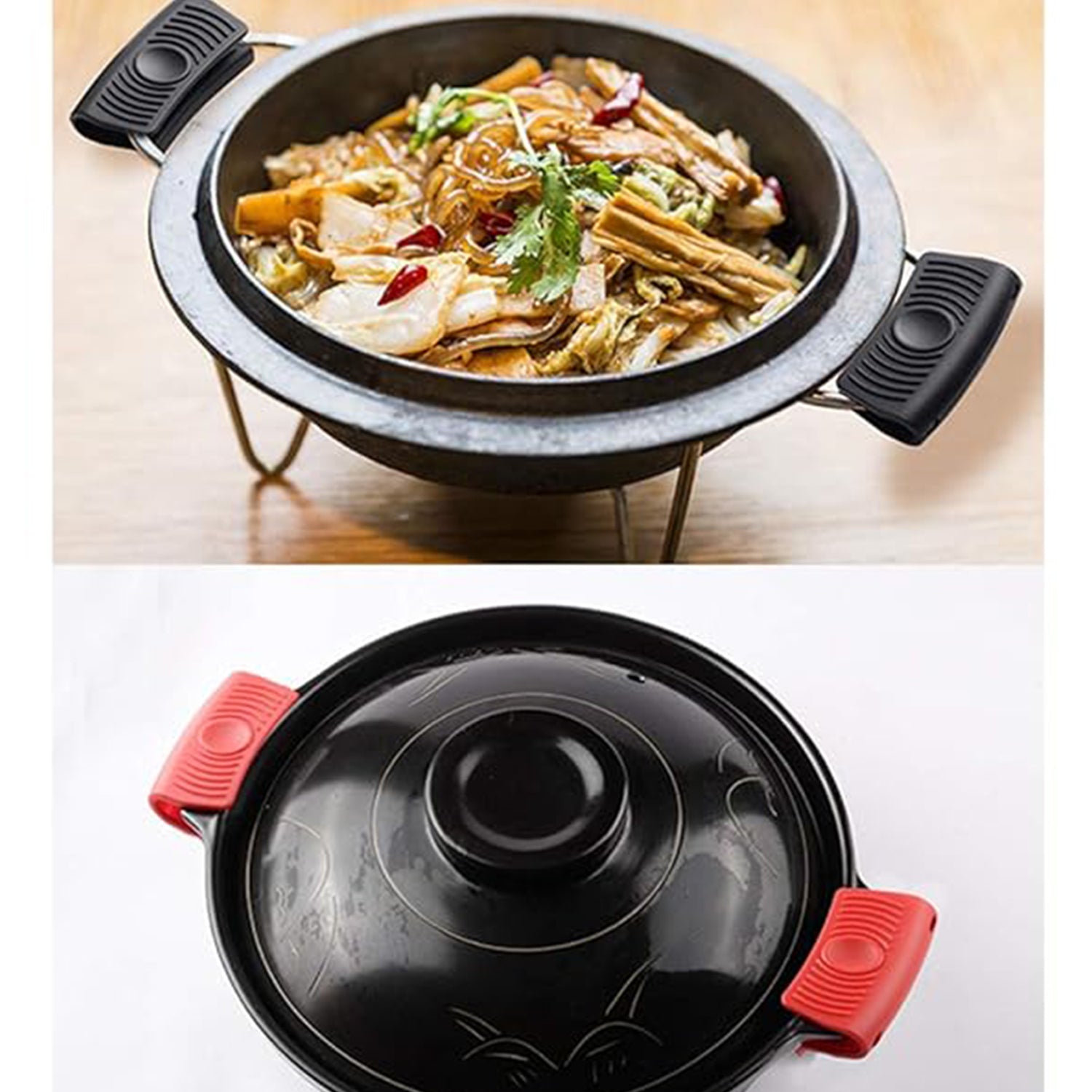 Wukusy silicone rubber pot handle sleeve cover set, heat-resistant kitchen accessories for safe, easy pot handling.