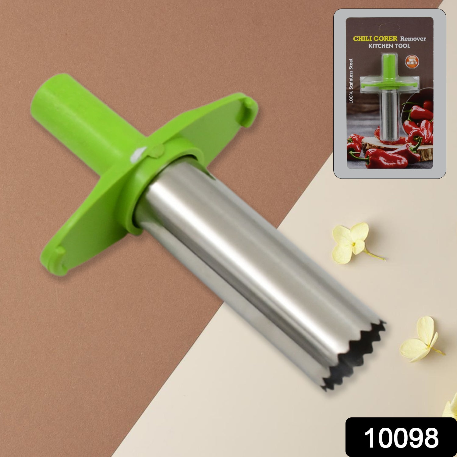 Small stainless steel chili corer remover kitchen tool by Wukusy, designed for easy chili deseeding and preparation.