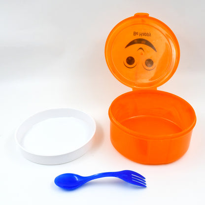 Wukusy Smily plastic lunch box with a 2-in-1 spoon, small size for home and kitchen use, durable and colorful design