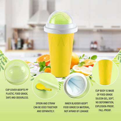 Wukusy double-layer smoothies maker cup for quick frozen drinks, squeeze and slushy preparation, in a sleek home kitchen setting