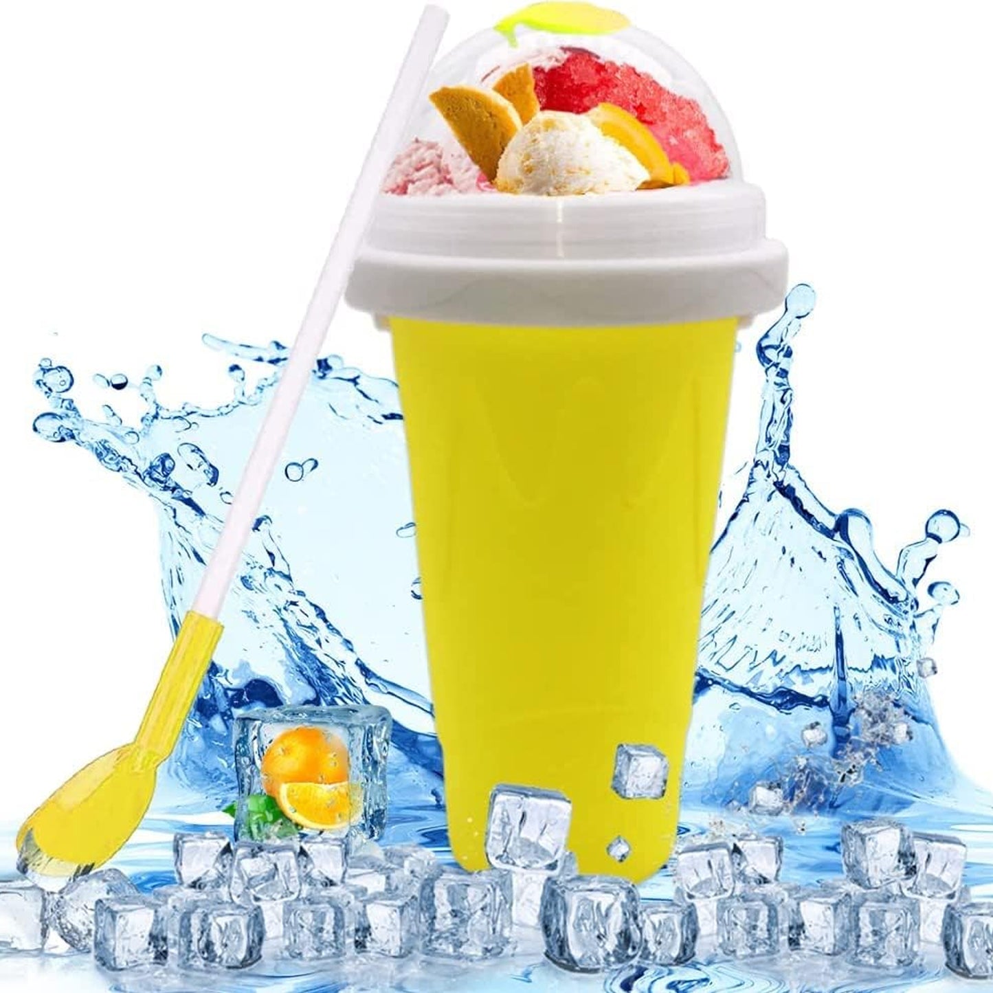 Wukusy double-layer smoothie maker cup for quick frozen smoothies, featuring a squeeze design for slushy drinks at home.