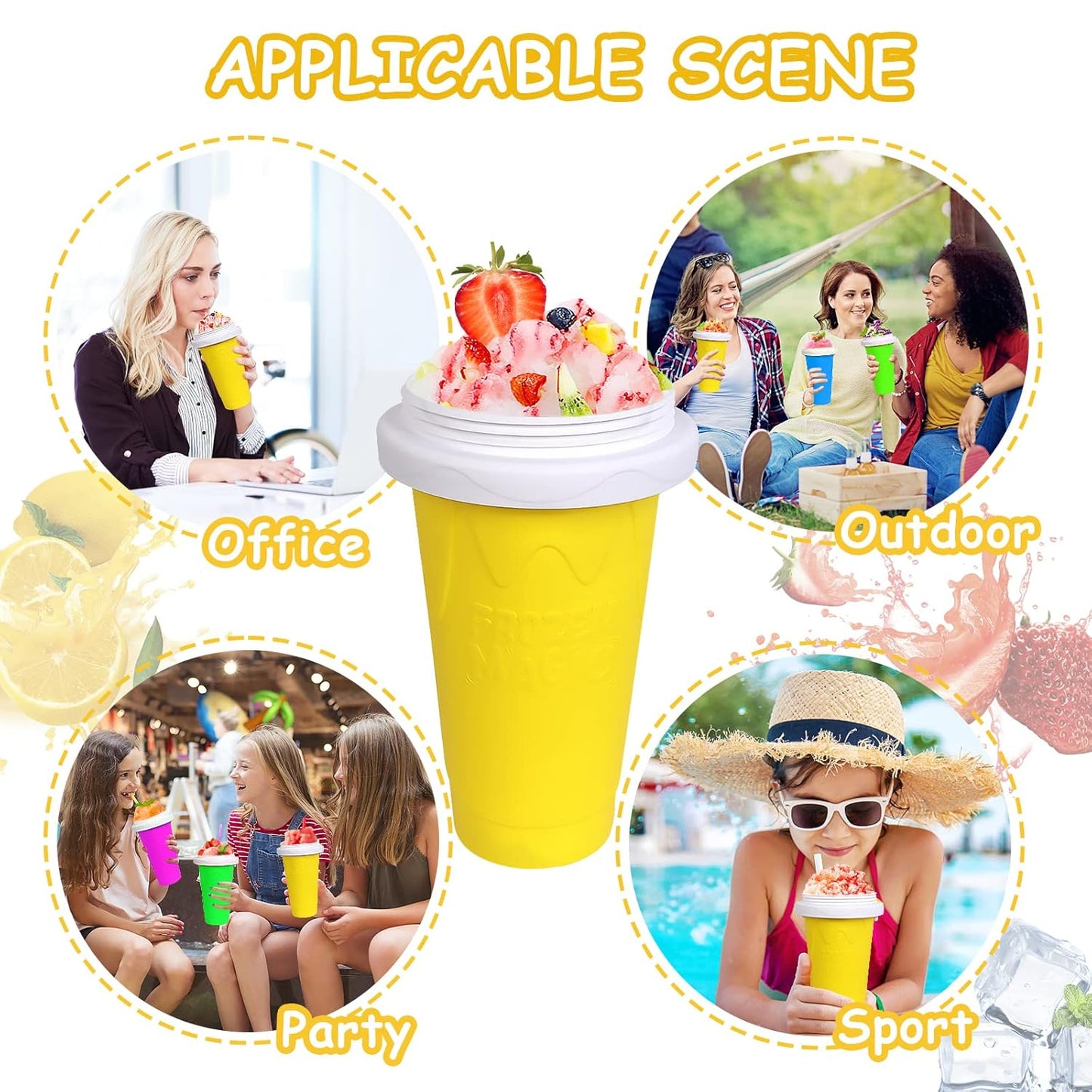 Wukusy double-layer smoothies maker cup for quick frozen drinks and slushies, featuring a squeeze design for easy blending.