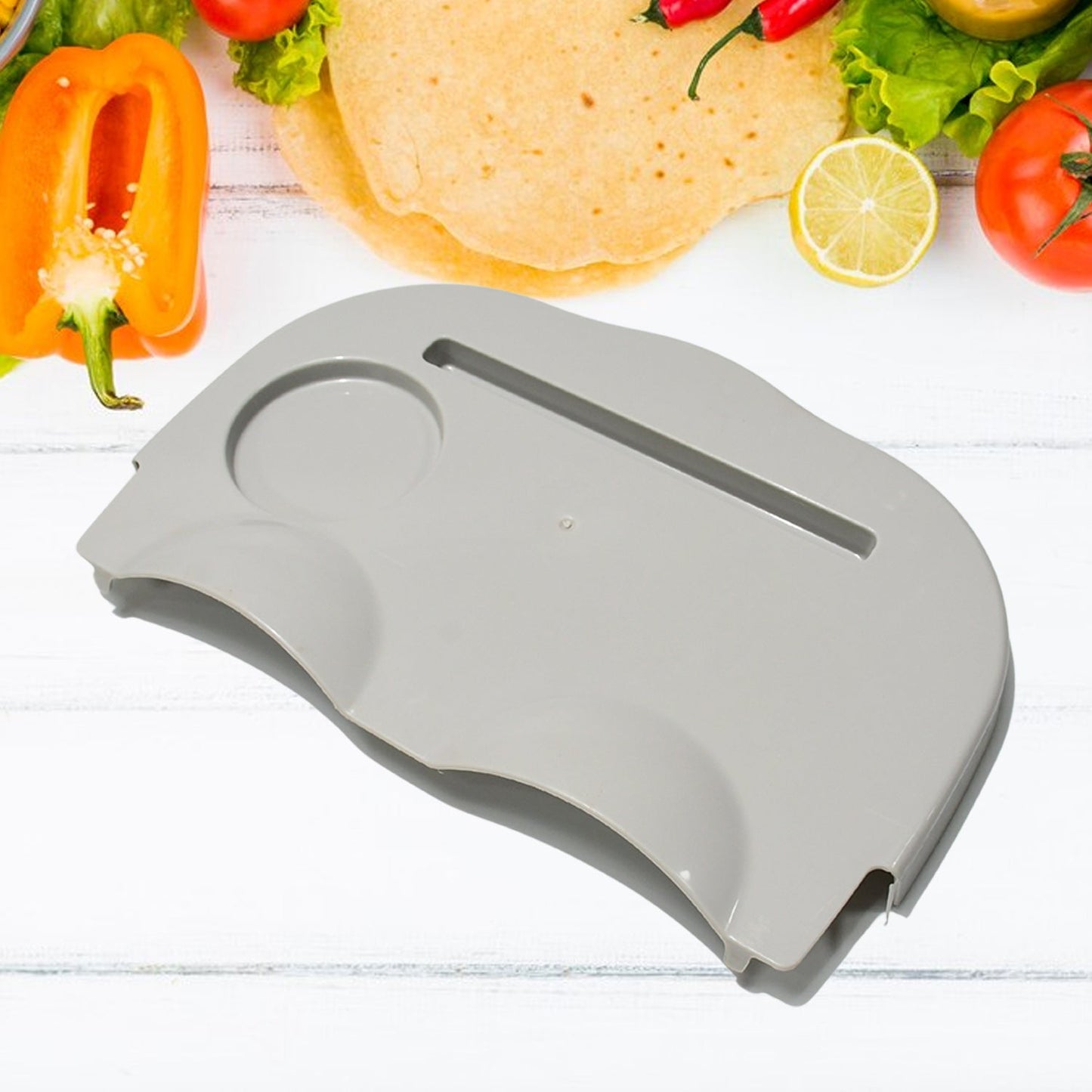 Wukusy snack caddy tray with drink cup holder, perfect for movie nights, featuring multiple compartments for snacks and beverages.