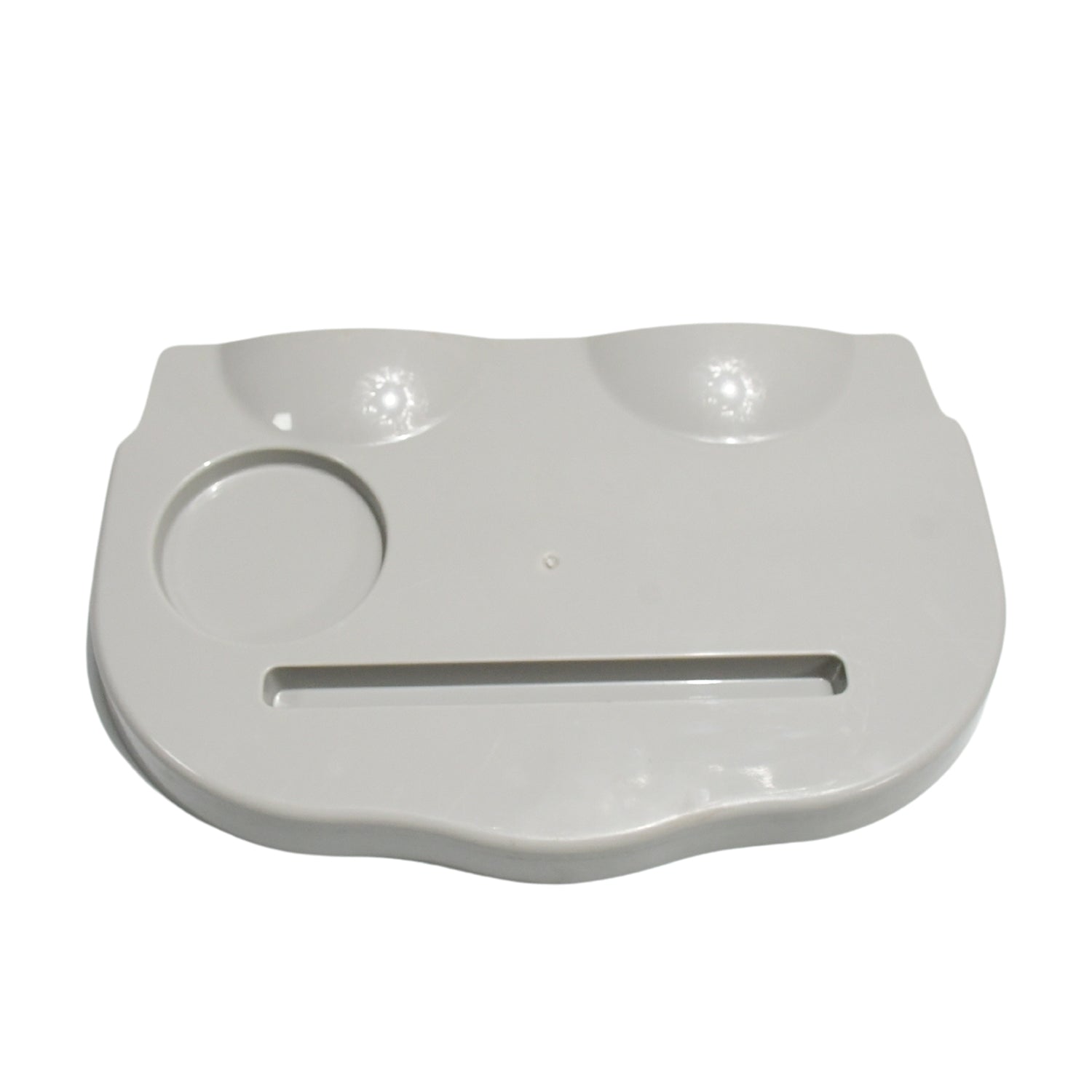 Wukusy snack caddy tray with drink cup holder, perfect for movie nights, made of durable plastic with compartments for snacks and drinks.