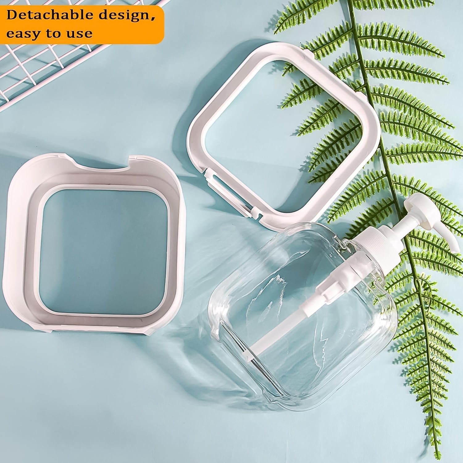 Set of clear plastic Snap Sink Dispenser bottles with pump tops by Wukusy for home and kitchen use.