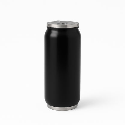 Stainless steel can-shaped vacuum flask with built-in straw, 500ml capacity, by Wukusy, ideal for drinks at home or on the go.