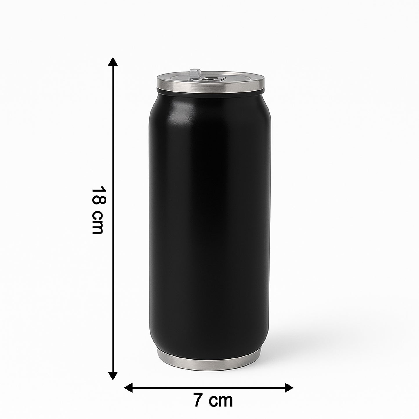 Stainless steel can-shaped vacuum flask with built-in straw, 500ml capacity, by Wukusy, for hot or cold beverages at home or on the go.