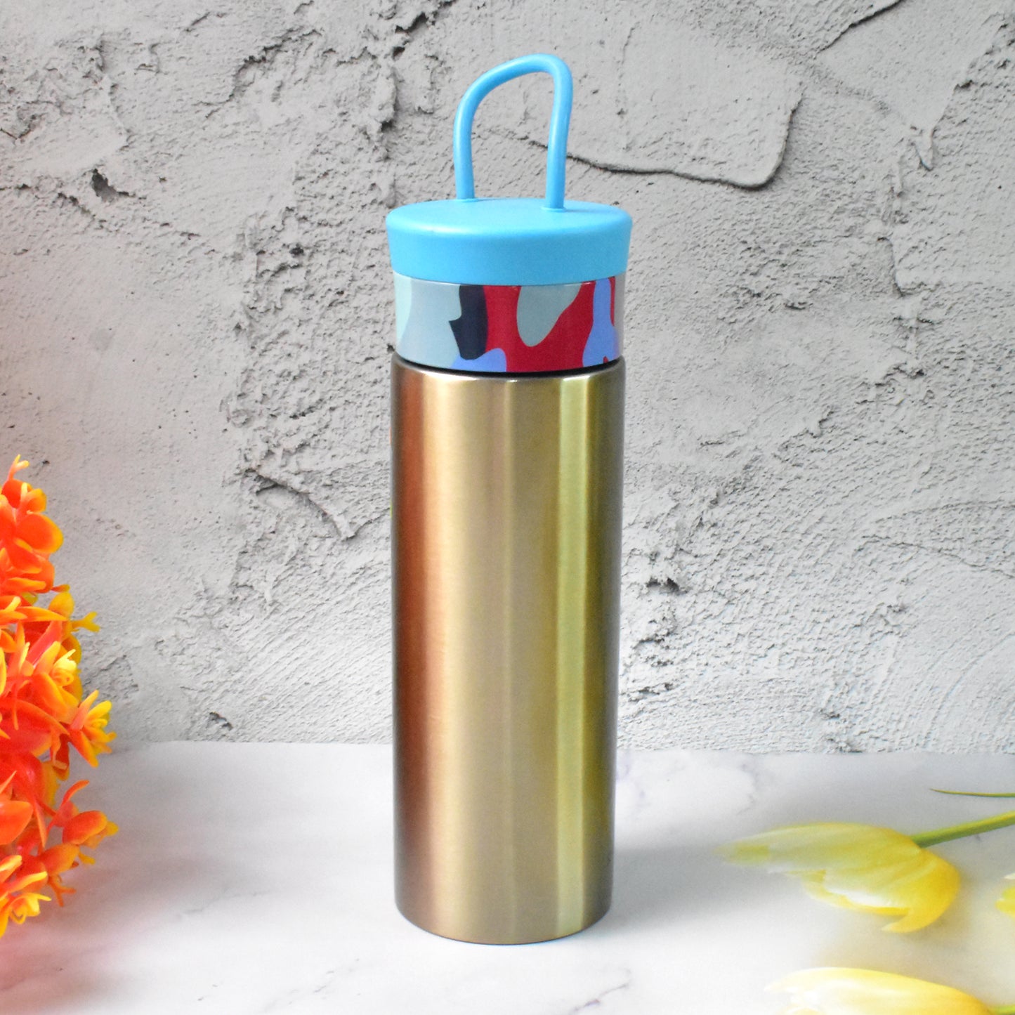 Stainless steel double wall water bottle by Wukusy, 300ml capacity, sleek design for home and kitchen use.