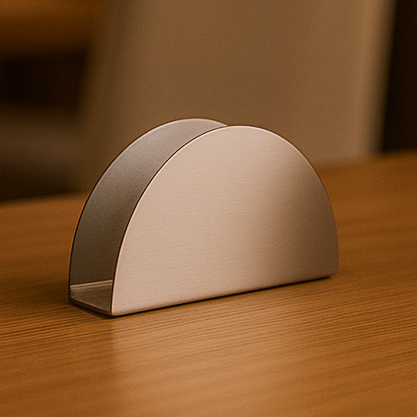 Stainless steel half-moon shaped tissue paper napkin holder stand by Wukusy, designed for home and kitchen use.