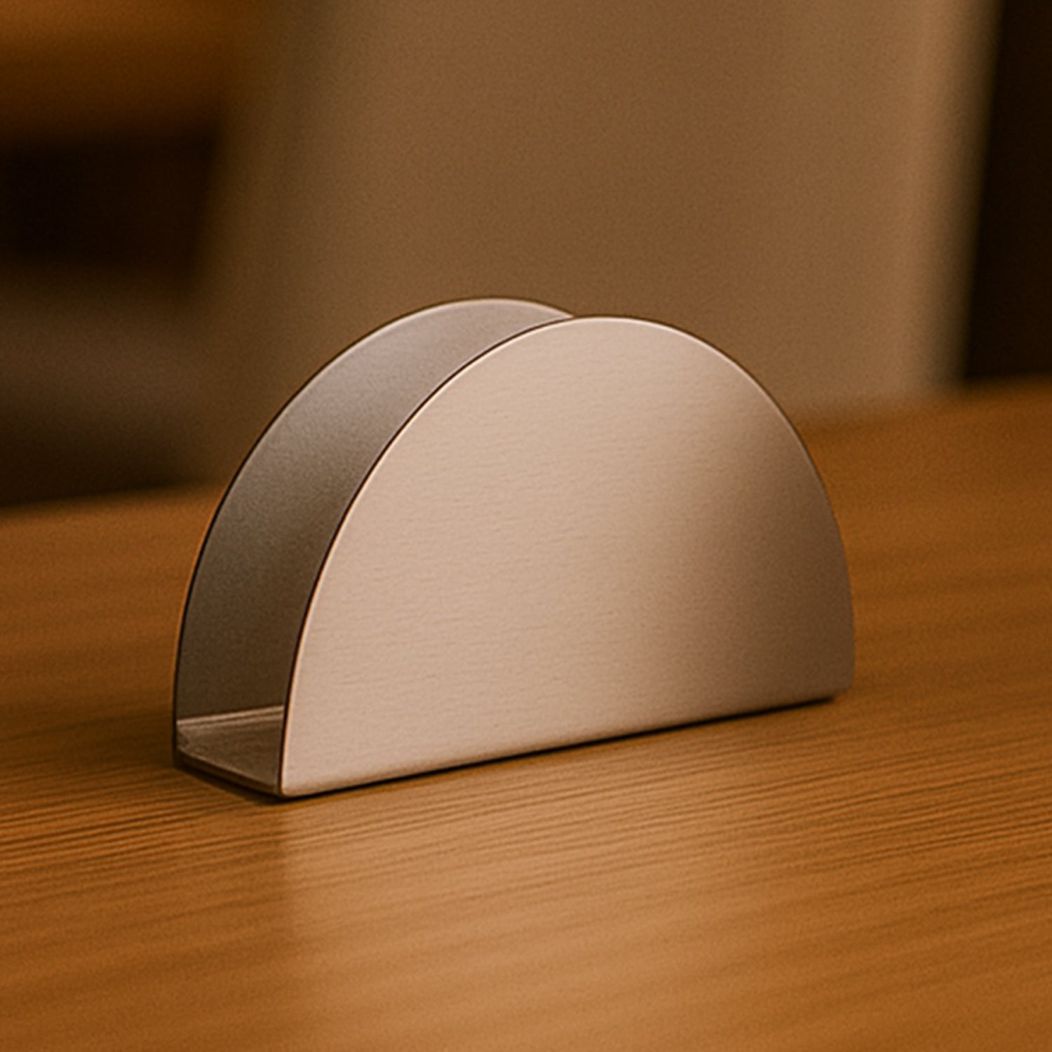 Stainless steel half-moon shaped tissue paper napkin holder stand by Wukusy, designed for home and kitchen use.