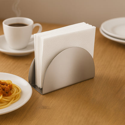 Stainless steel half-moon tissue paper napkin holder stand from Wukusy, designed for home and kitchen use.