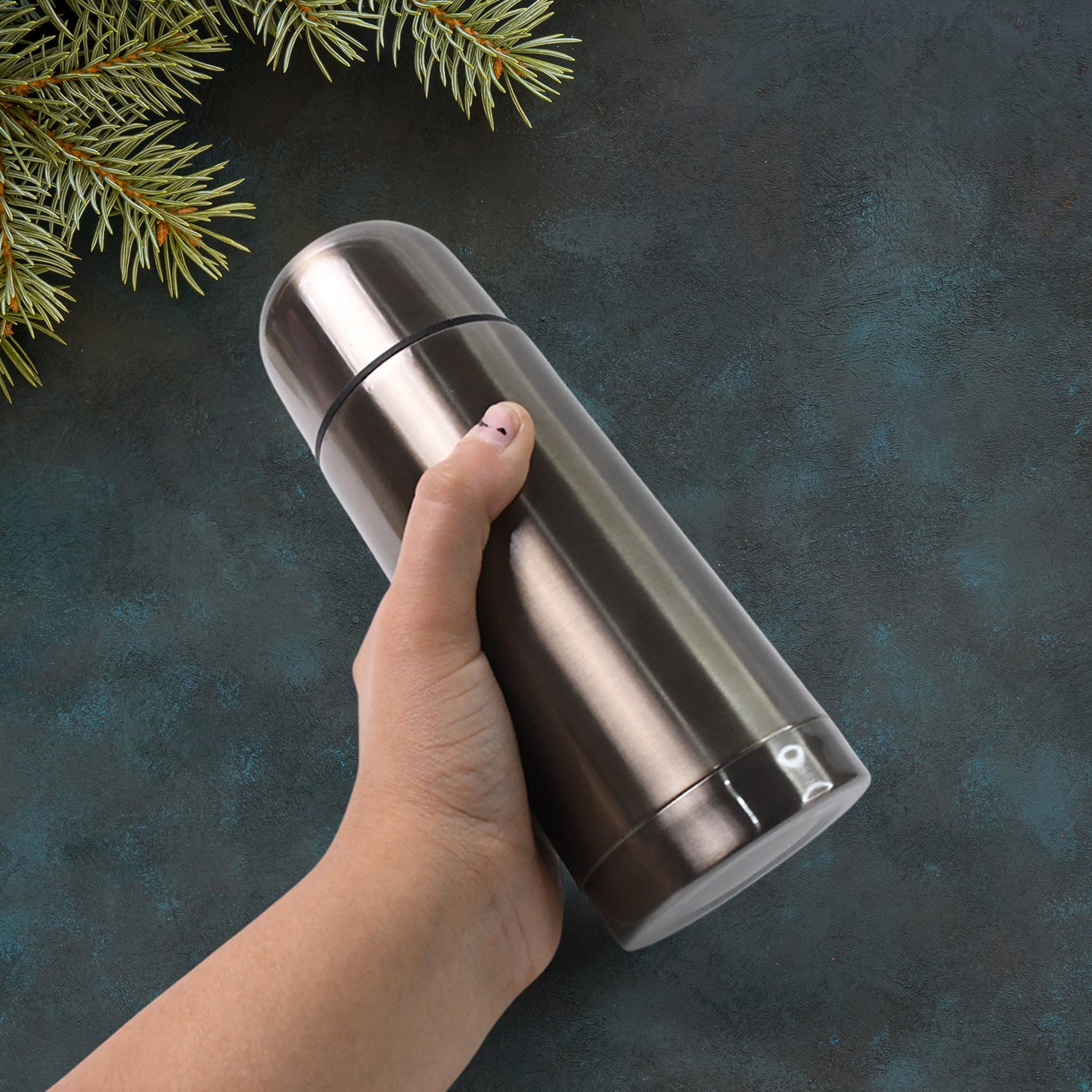 Wukusy stainless steel hot and cold water bottle with push-down lid, 350ml, for home and kitchen use.