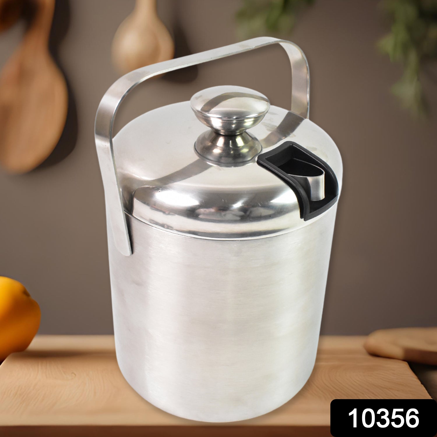 Stainless steel ice bucket with lid by Wukusy, 1.3 liters, suitable for home and kitchen use, featuring a sleek, polished finish.