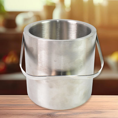 Stainless steel Wukusy ice bucket with lid, 1.3 liters capacity, ideal for home and kitchen use, sleek and durable design