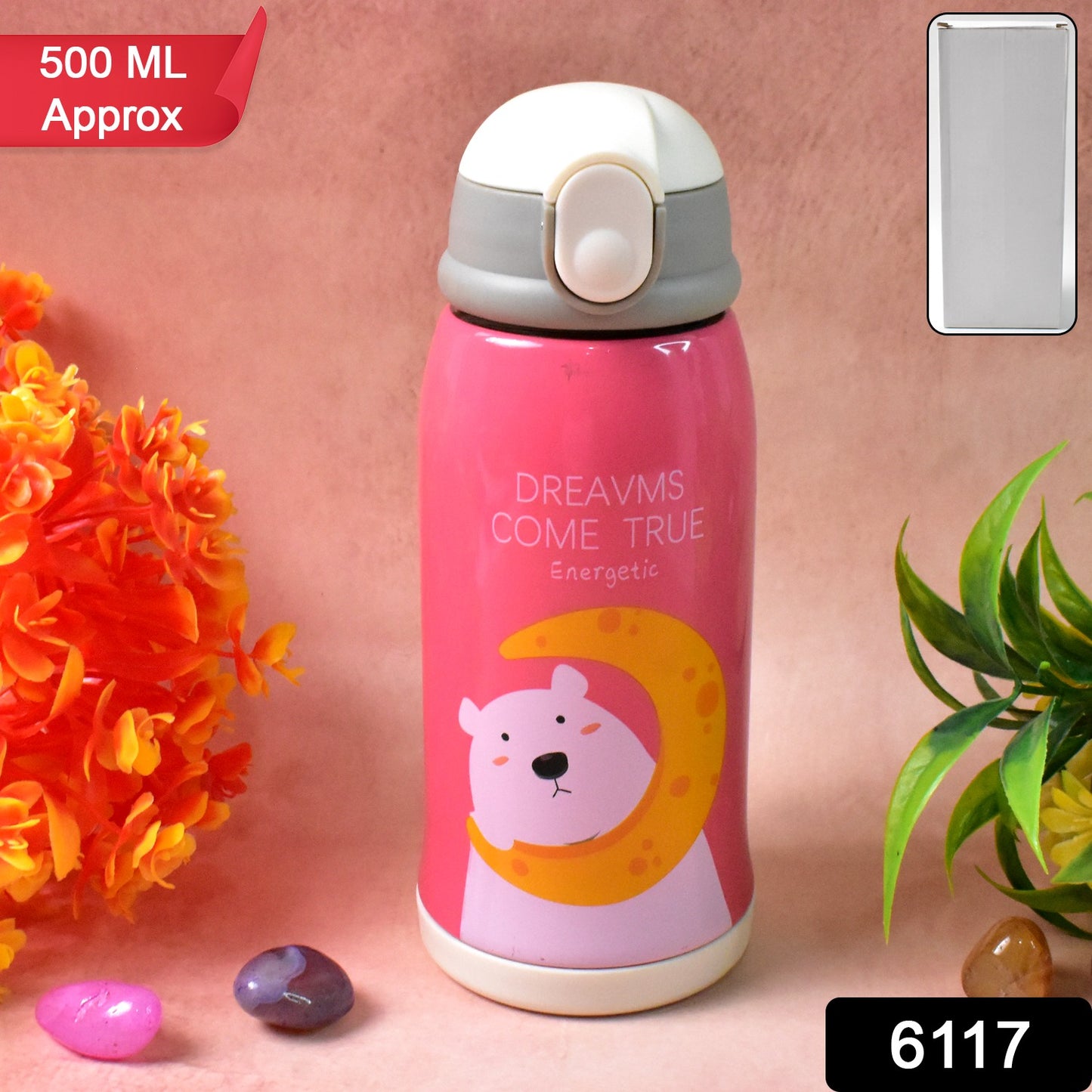 Stainless steel insulated vacuum water bottle by Wukusy, 500ml, with a sleek design for hot or cold drinks.