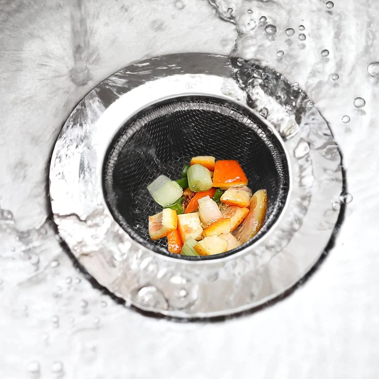 Stainless steel kitchen sink drain strainer and stopper by Wukusy, medium size, perfect for preventing clogs in home kitchen sinks.