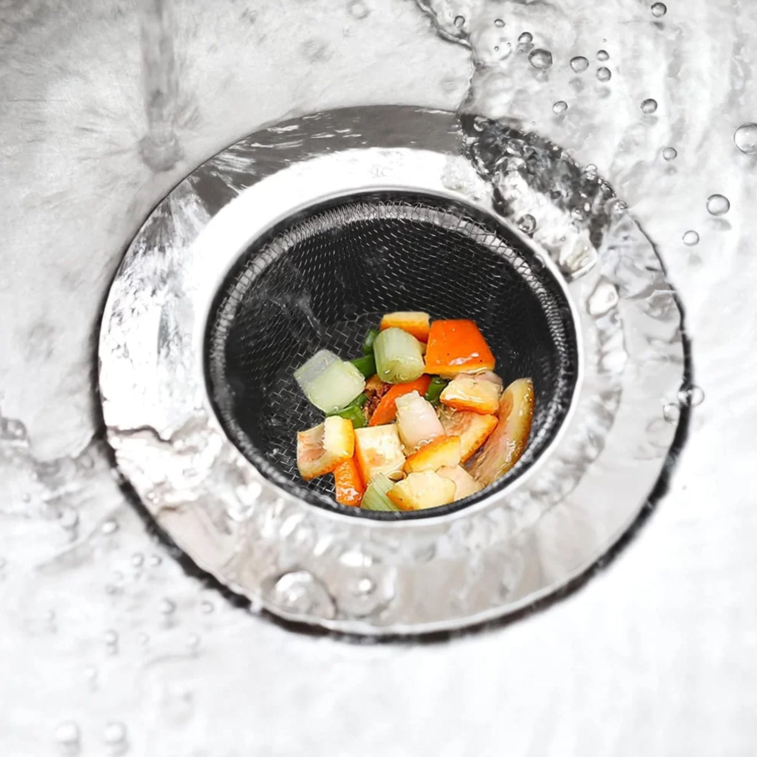 Stainless steel kitchen sink drain strainer and stopper by Wukusy, medium size, perfect for preventing clogs in home kitchen sinks.