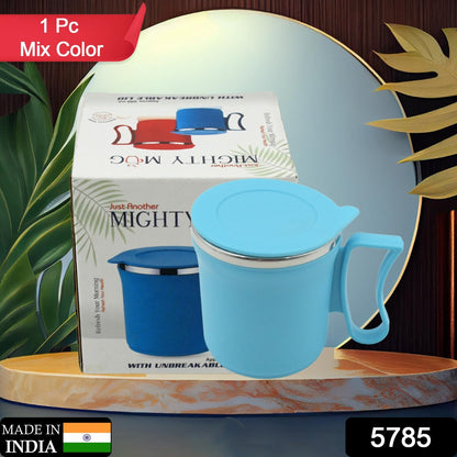 Wukusy stainless steel insulated coffee mug with lid, double-wall design, holds 250-300ml, in mixed colors, suitable for hot beverages.