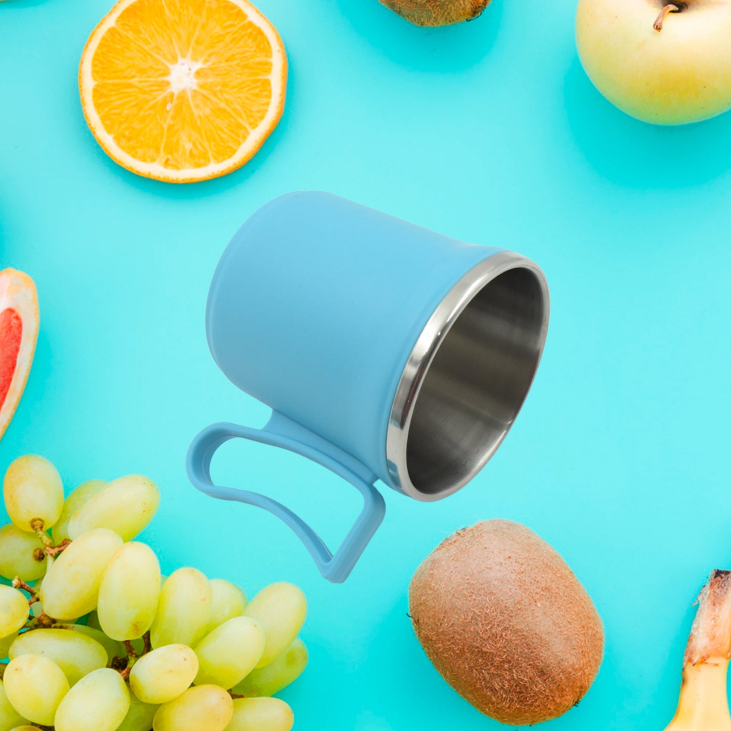 Wukusy stainless steel insulated coffee mug with lid, double wall design, 250-300ml capacity, in mixed colors for hot beverages.