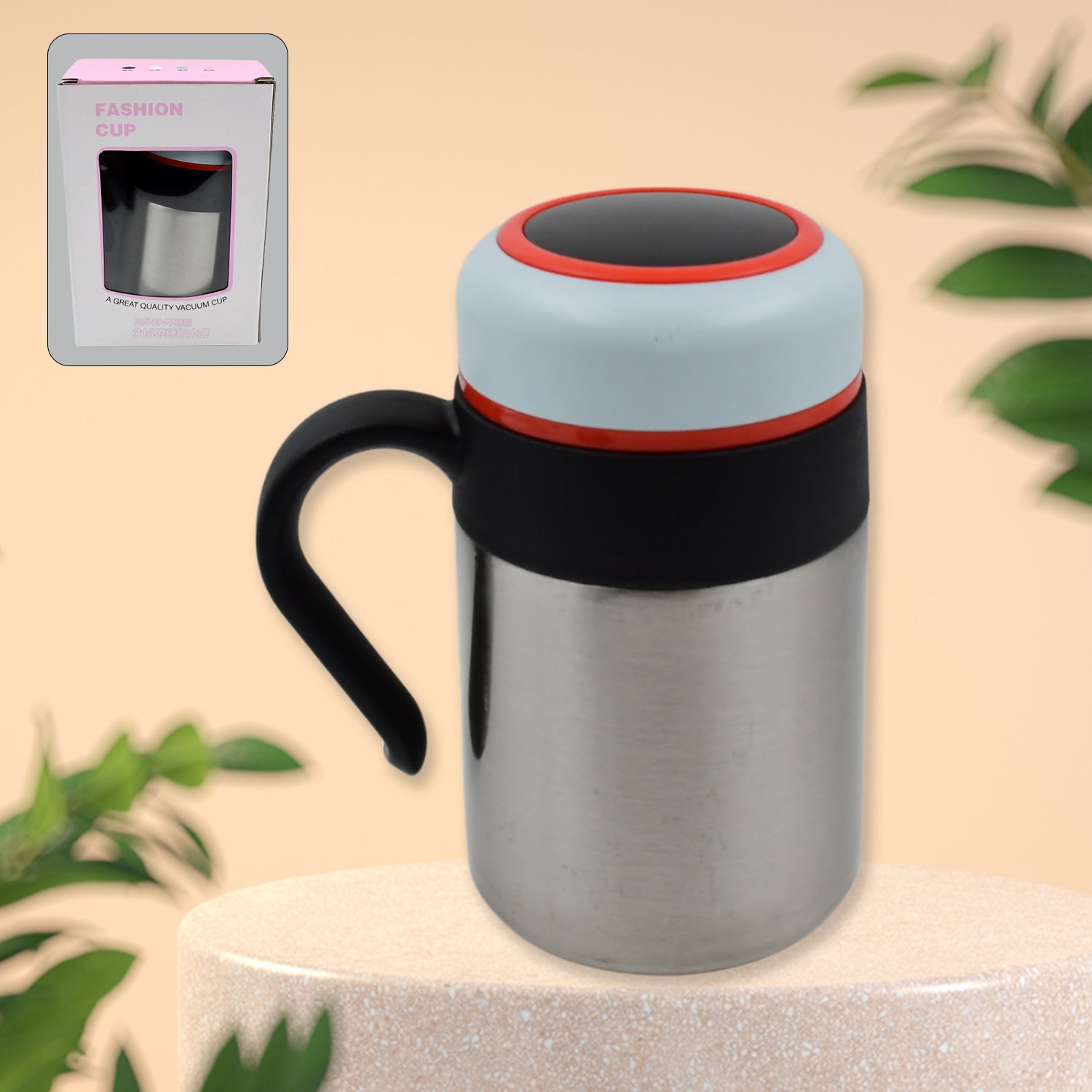 Wukusy stainless steel vacuum insulated mug with handle, 420ml small cup for hot or cold beverages, suitable for home and kitchen use