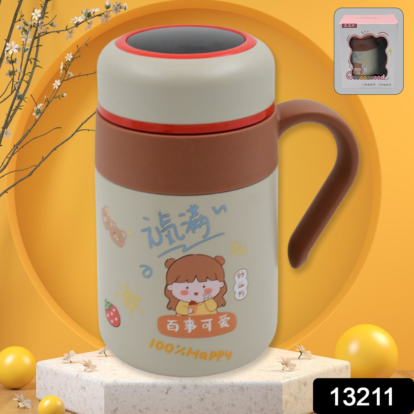 Wukusy stainless steel vacuum insulated mug with handle, 550ml small drink bottle for hot or cold beverages in home and kitchen.