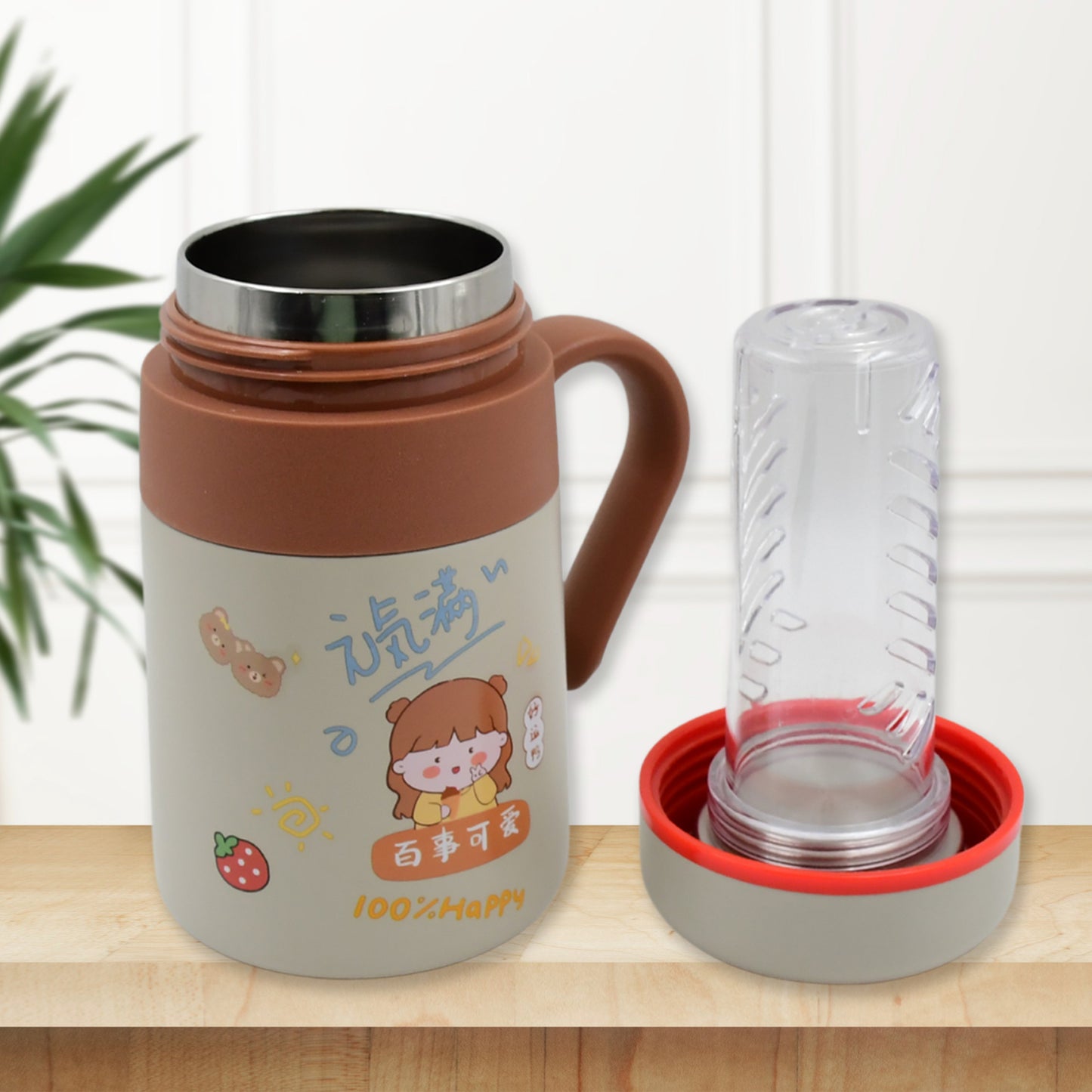 Wukusy stainless steel vacuum insulated mug with handle, 550ml capacity, small cup for hot and cold beverages.