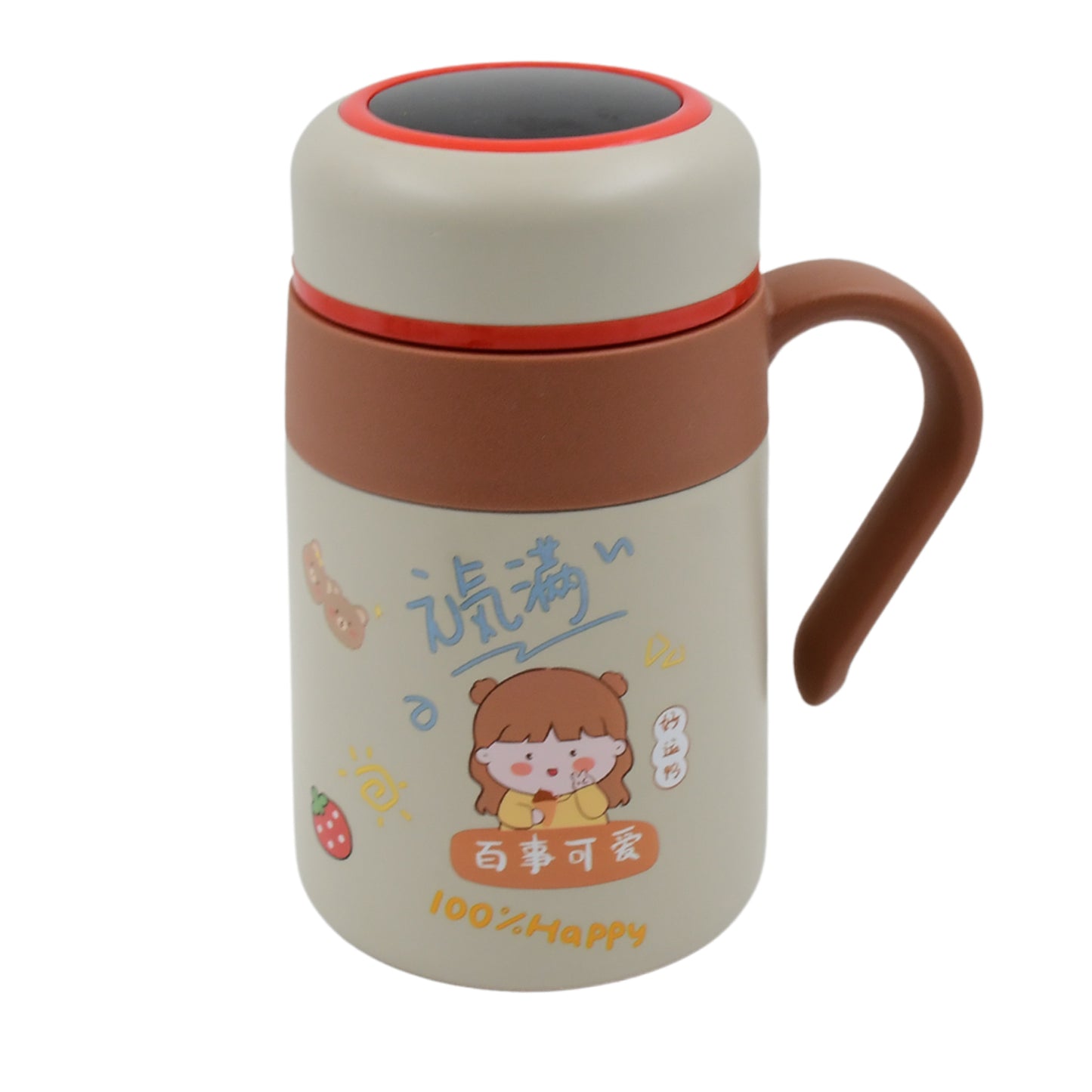 Wukusy stainless steel vacuum insulated mug with handle, 550ml capacity, designed for hot and cold drinks in home and kitchen use.