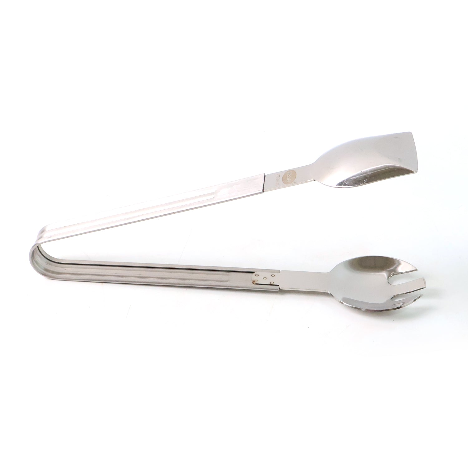 Wukusy stainless steel 2-in-1 serving tong for pasta and salad, versatile kitchen utensil with ergonomic handle.