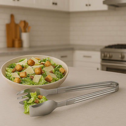 Wukusy stainless steel multipurpose serving tong with 2-in-1 pasta and salad clips for kitchen use