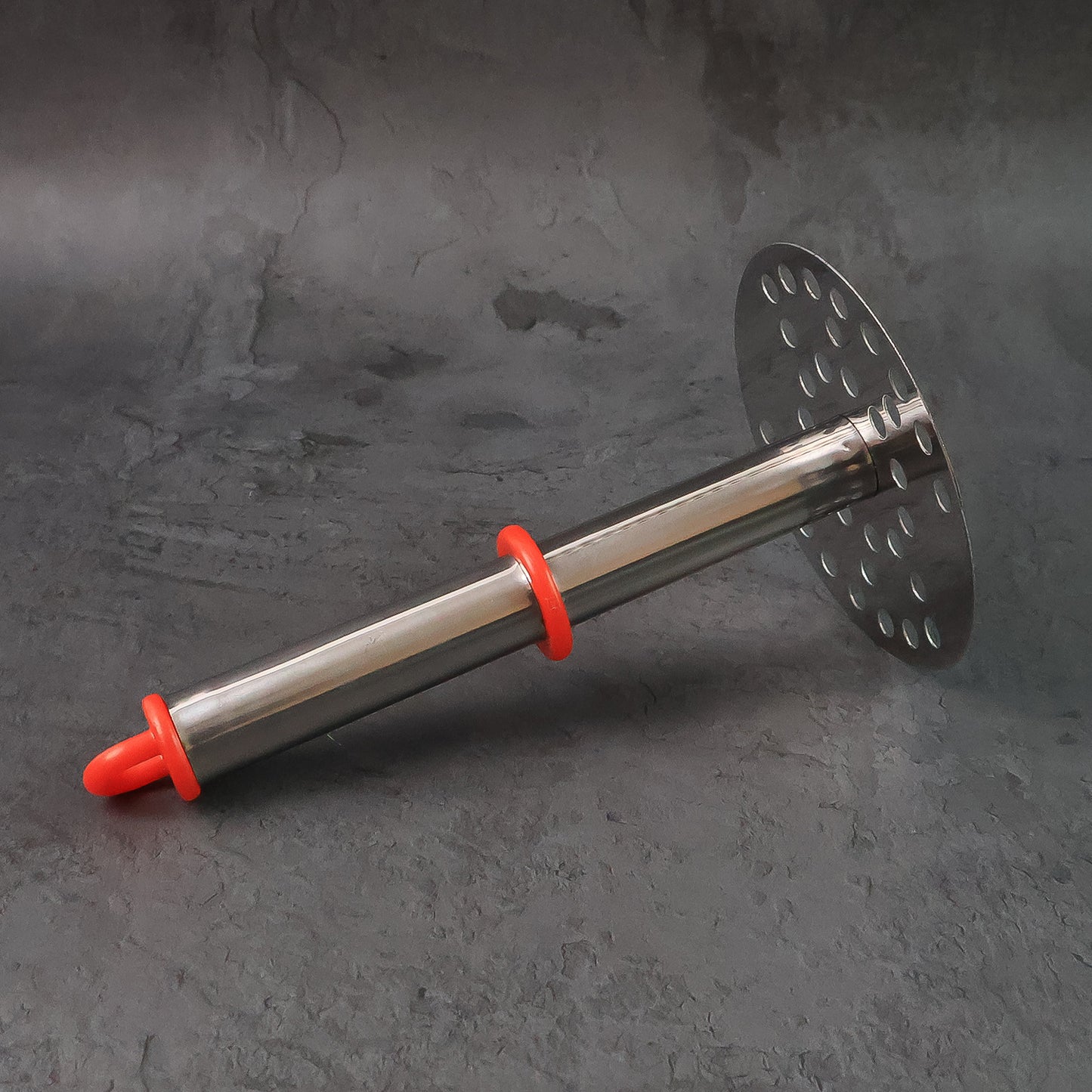 Stainless steel potato masher with ergonomic handle, 17cm, ideal for home and kitchen use by Wukusy.
