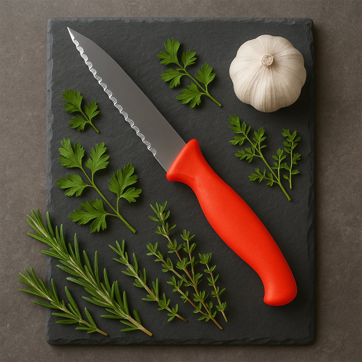 Wukusy stainless steel serrated kitchen knife for slicing bread and vegetables, single-piece home and kitchen cutlery.