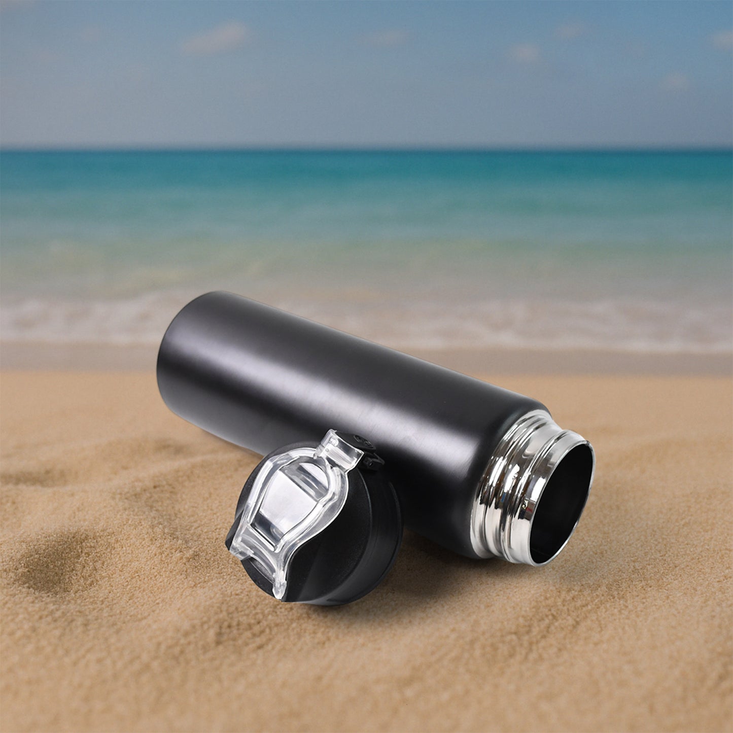 Stainless steel sports water bottle by Wukusy, 500ml capacity, with a sleek design and secure lid for active use at home or on the go.