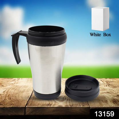 Wukusy stainless steel vacuum insulated glass coffee cup with lid and handle for hot and cold beverages.