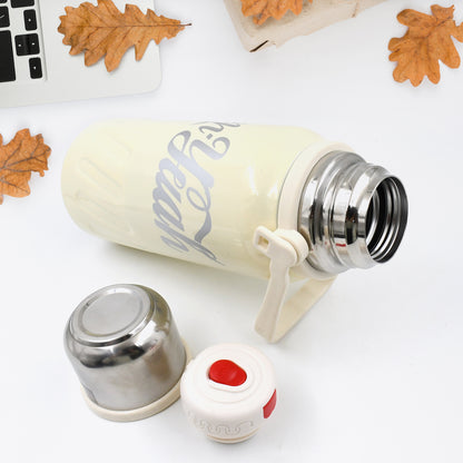 Wukusy stainless steel vacuum insulated water bottle with wide mouth, hanging strap, leak-proof lid, for hot and cold drinks, 900-1200ml