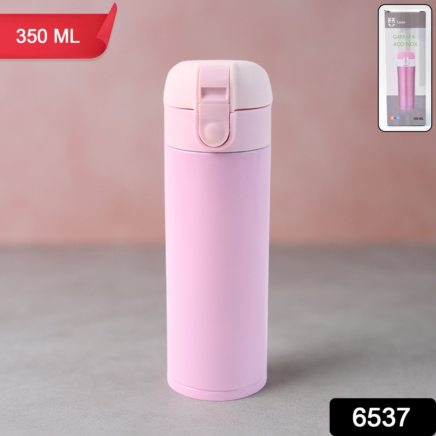 Stainless steel vacuum water bottle by Wukusy, 350ml capacity, durable and sleek for home and kitchen use.